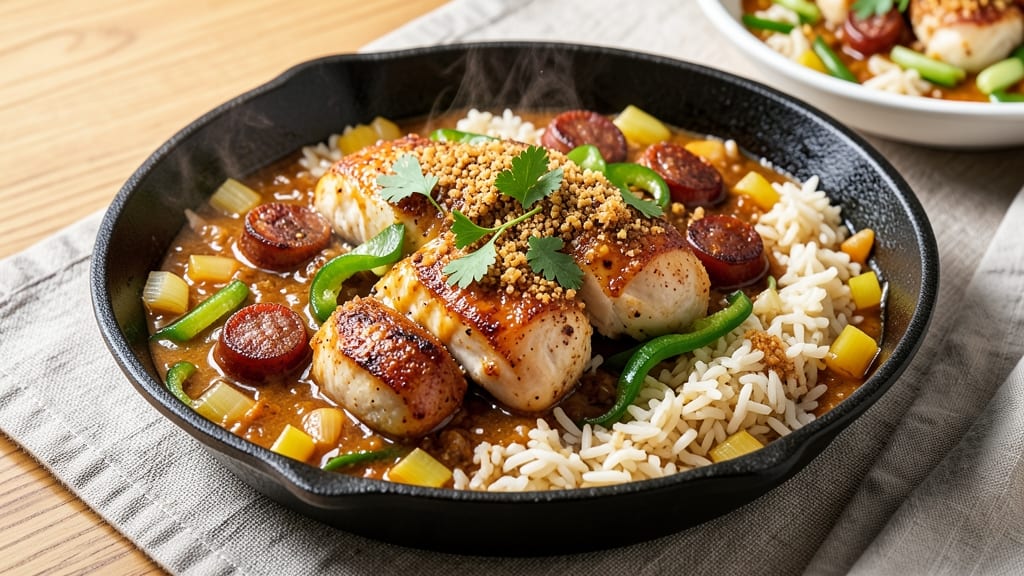 Baked Chicken and Sausage Jambalaya Recipe: Smoky Spice-Kissed One-Pan Feast