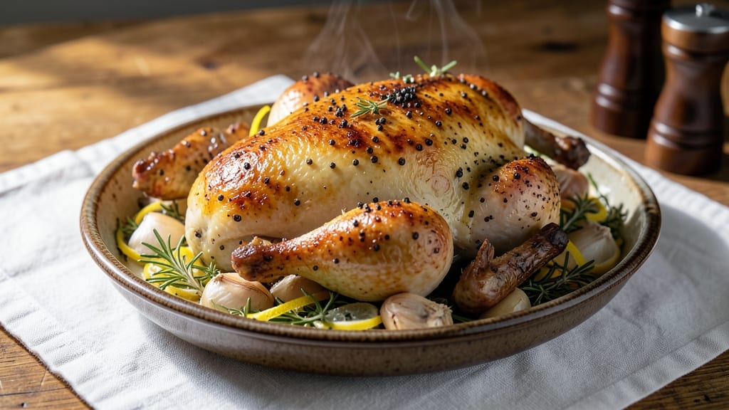 Baked Lemon Pepper Whole Chicken Recipe: Juicy Crispy Skin From Edge to Edge