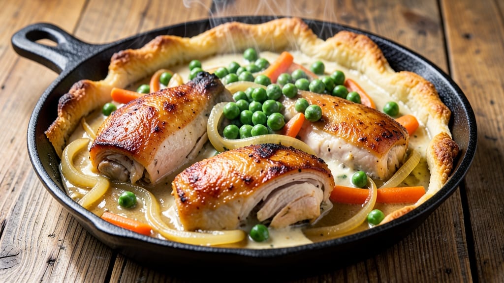 America's Test Kitchen Cast Iron Chicken Pot Pie Recipe: Crispy Top, Gooey Cheese Rivers