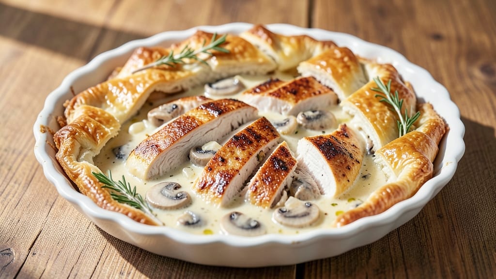 Basic Chicken and Mushroom Pie Recipe: Flaky Crust Over Savory Mushroom Filling