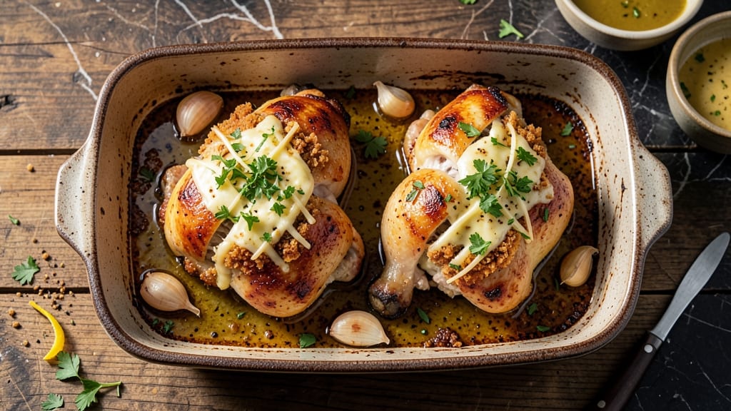 Baked Stuffed Chicken Thighs Recipe: Crispy Skin, Juicy Meat, Cheese Rivers Inside