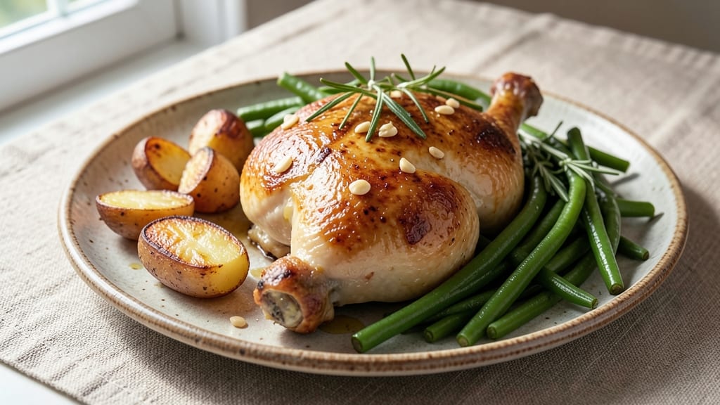 Baked Chicken With Potatoes and Green Beans Recipe: One-Pan Roast With Herbed Garlic Crisp
