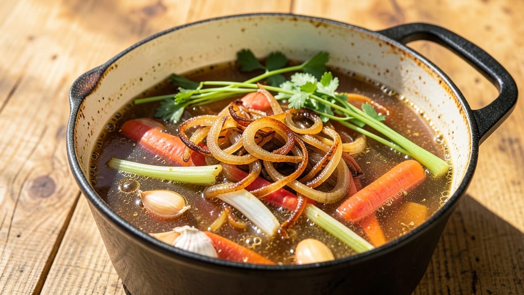 Alton Brown's Chicken Stock Recipe: Golden Clarity From Carcass and Veggies