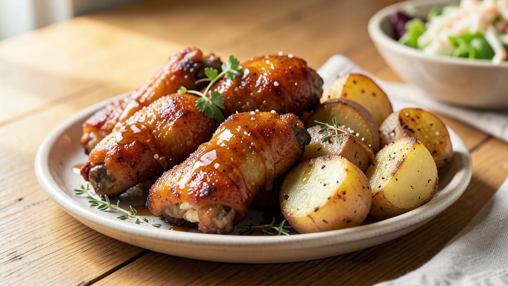 Baked Chicken Wings And Potatoes Recipe: Honey-Glazed Crispy Wings With Crunchy Spud Topping