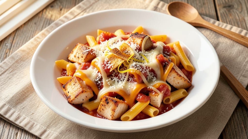 Applebee's Three Cheese Chicken Penne Copycat Recipe: Crispy Tortilla Crown Over Smoky Gouda Streaks