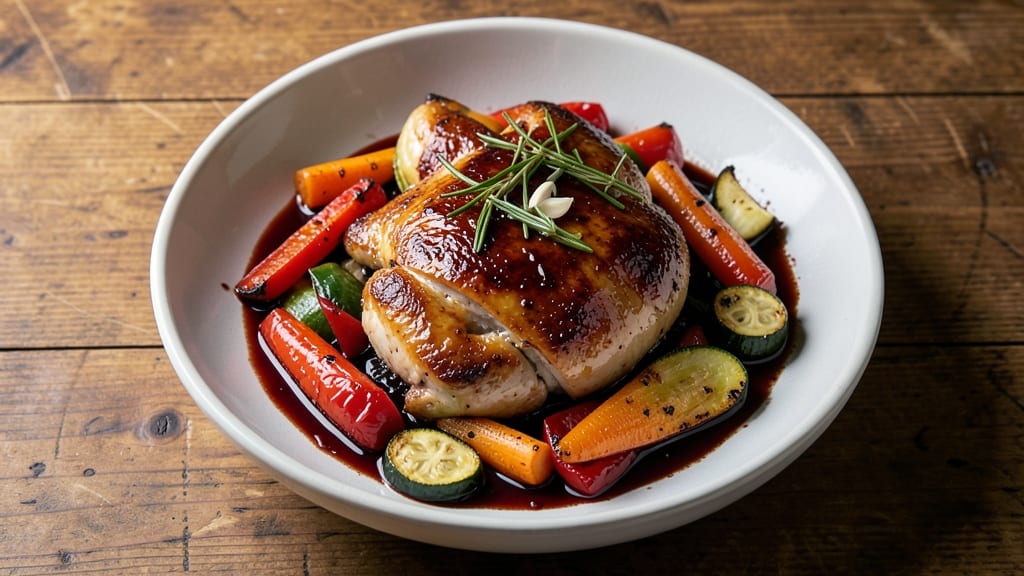 Balsamic Chicken With Roasted Vegetables Recipe: Sweet-Tangy Glaze Meets Caramelized Crisp