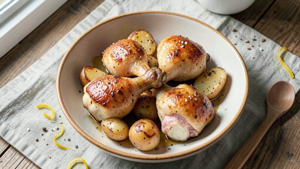 Baked Chicken Legs and Potatoes Recipe: Crispy-Skinned Roast with Herbed Spud Bites