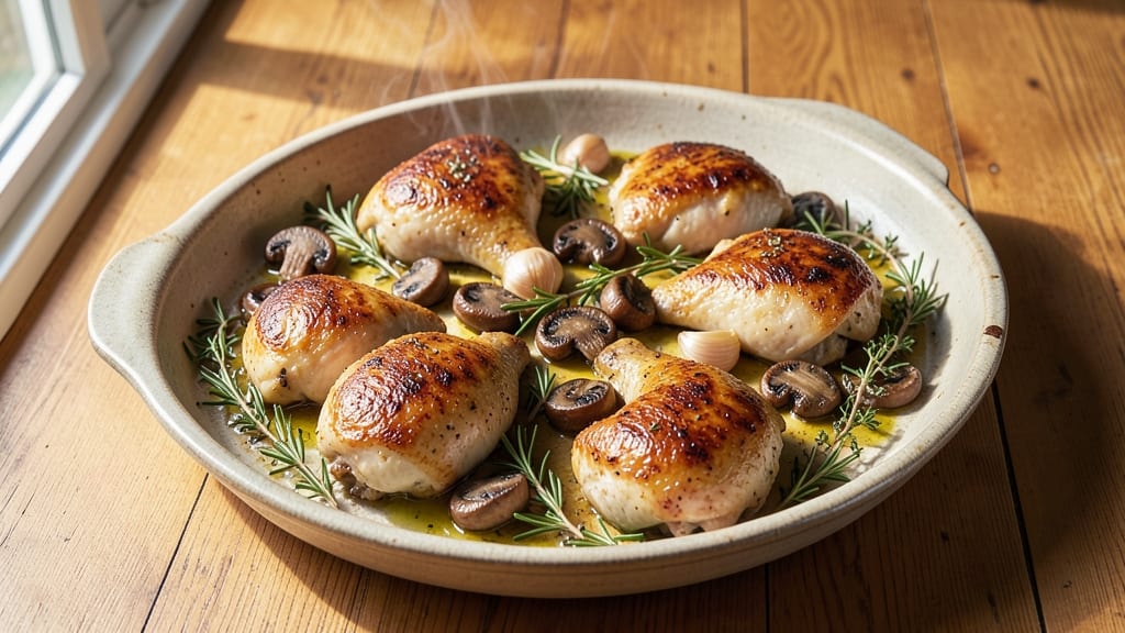 Jamie Oliver's Chicken and Mushroom Tray Bake Recipe: One-Pan Herb-Infused Harmony
